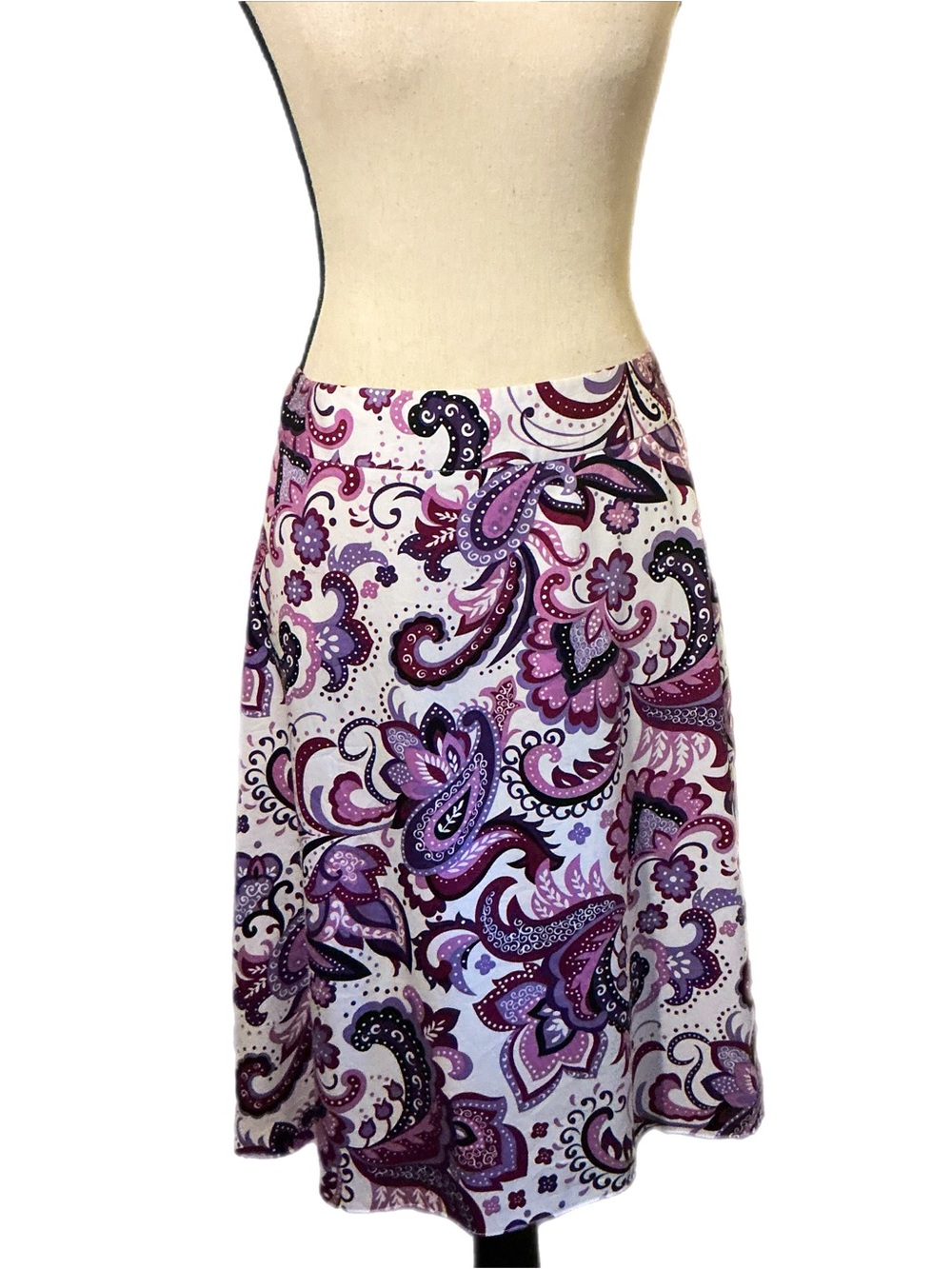 Y2K Willi Smith Skirt Womens 10 Purple Paisley 100% Cotton A Line Midi